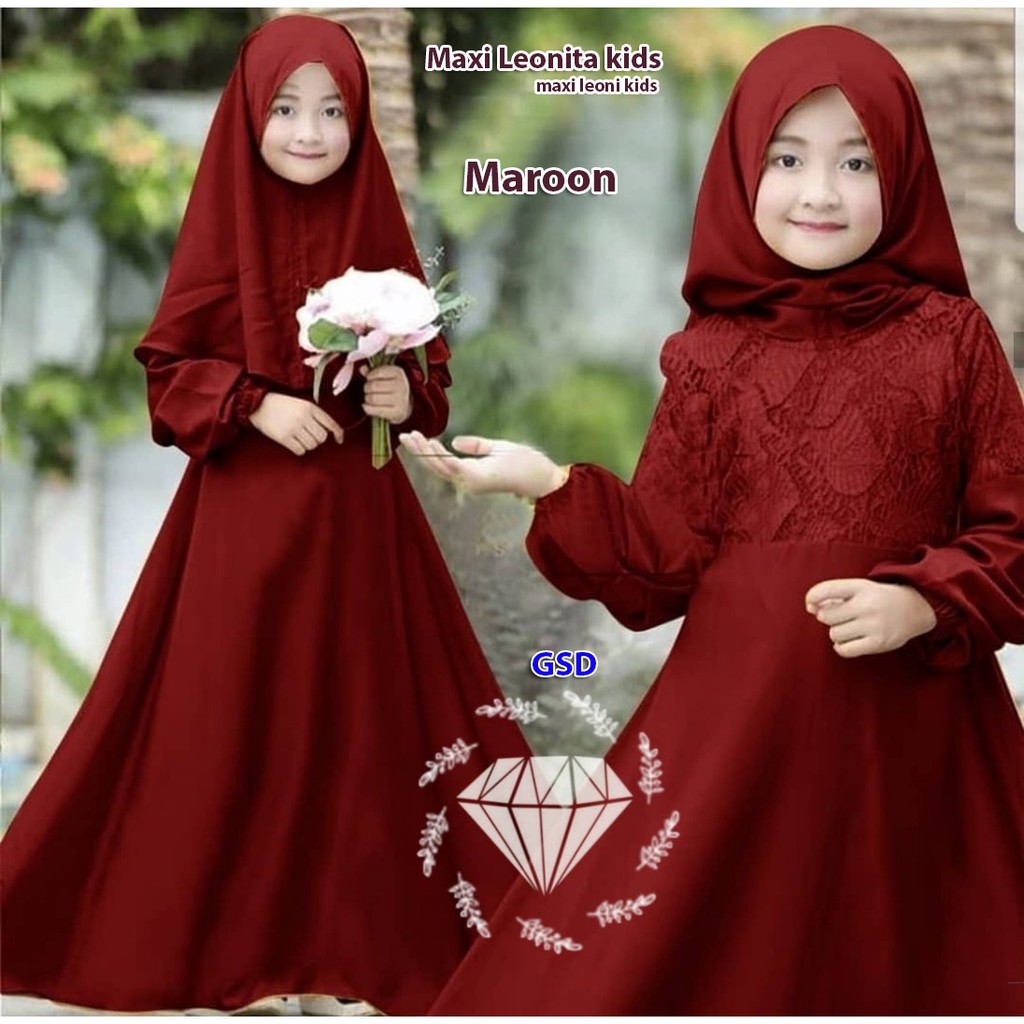 maxi leonita/maxi dress muslim anak/dress gamis syari hijab anak/baju muslim anak