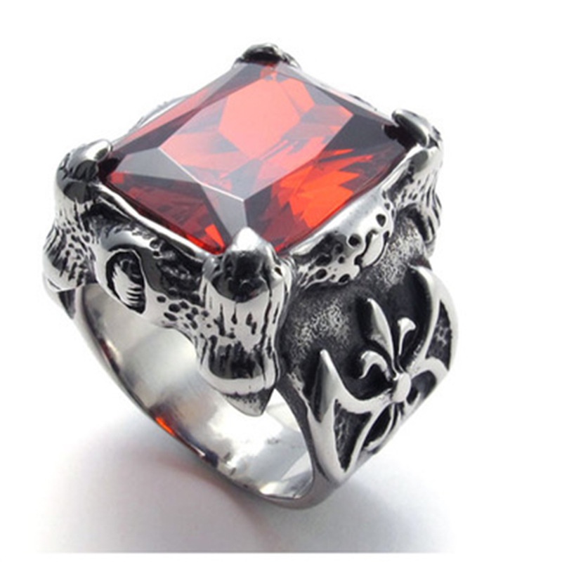 Cincin Berlian Bahan Stainless Steel Titanium Steel Gaya Vintage Untuk Pria Sapphire