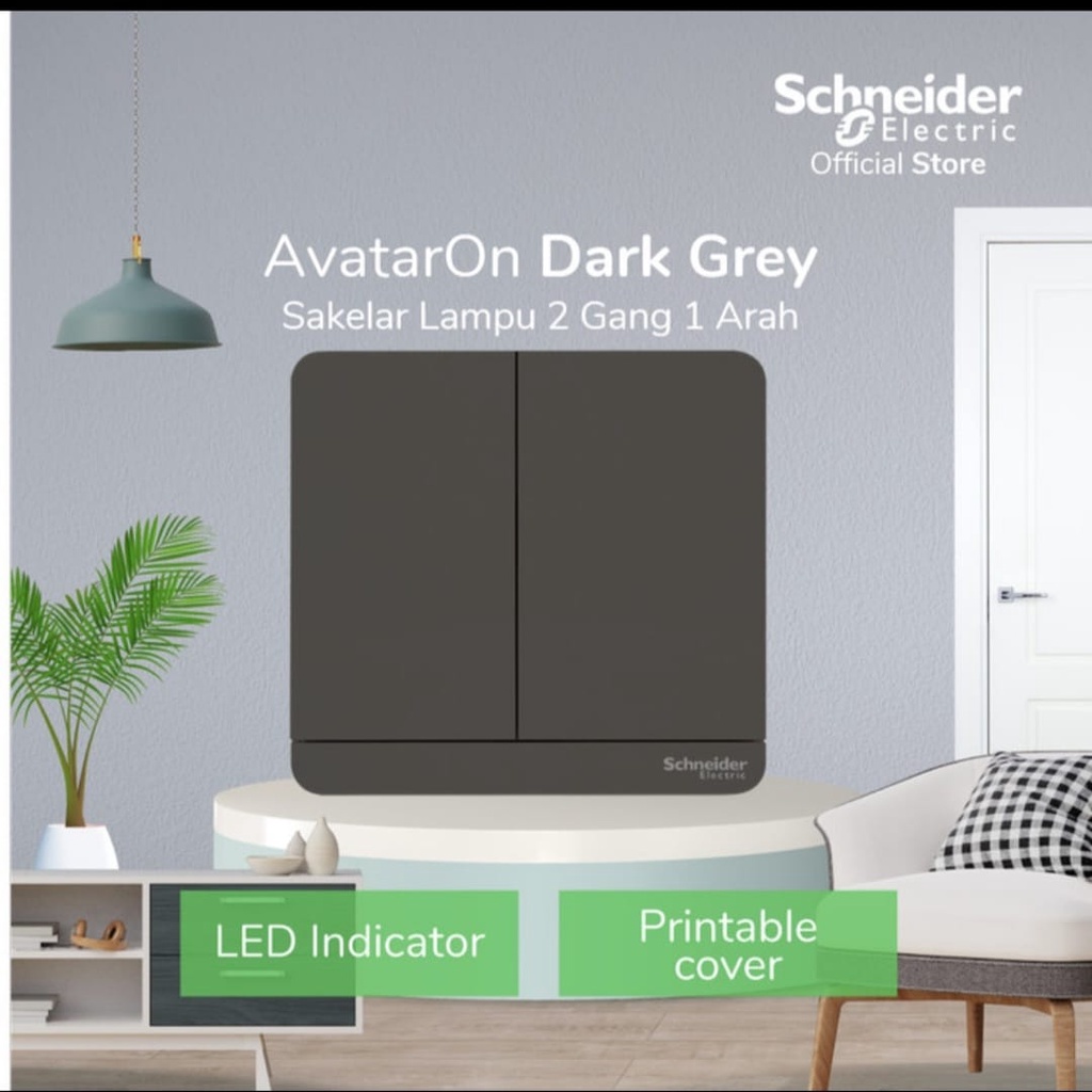 Saklar Double / Seri Schneider AvatarOn Dark Grey / Abu abu E8332L1LED_DG_G3