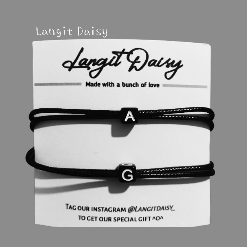 Set Gelang Couple Inisial Nama Huruf | Gelang Tali Simple Tipis | Waterproof Anti air | Adjustable | Couple Pasangan Sahabat | Cowok Cewek | Hitam Tipis | Minimalis Vintage Etnik Modern | Murah | Gelang Copel Cauple Kapel Huruf Inisial Nama Murah