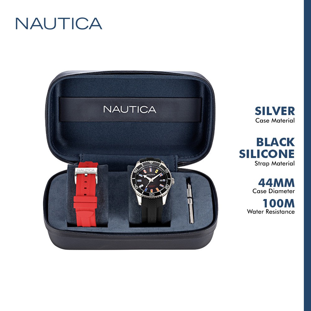 Nautica jam tangan pria Pacific Beach box set NAPPBF913 hitam Shopee