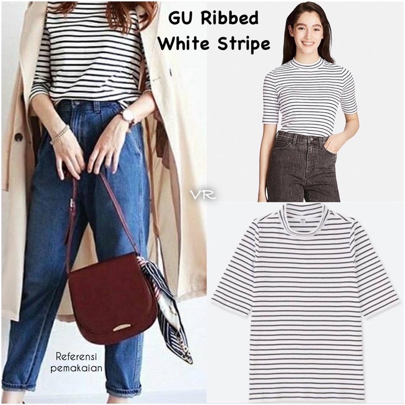 GU by UnqL Rib Salur Blouse Atasan Stripe Adem