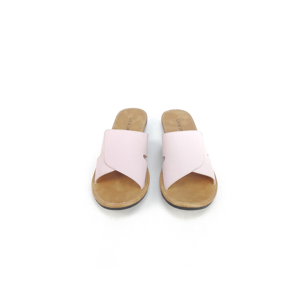 Sandal Wanita Flat Slop Kulit Sintetis Sol Karet Anti Licin Motif Jepit Warna Kekinian - Nara