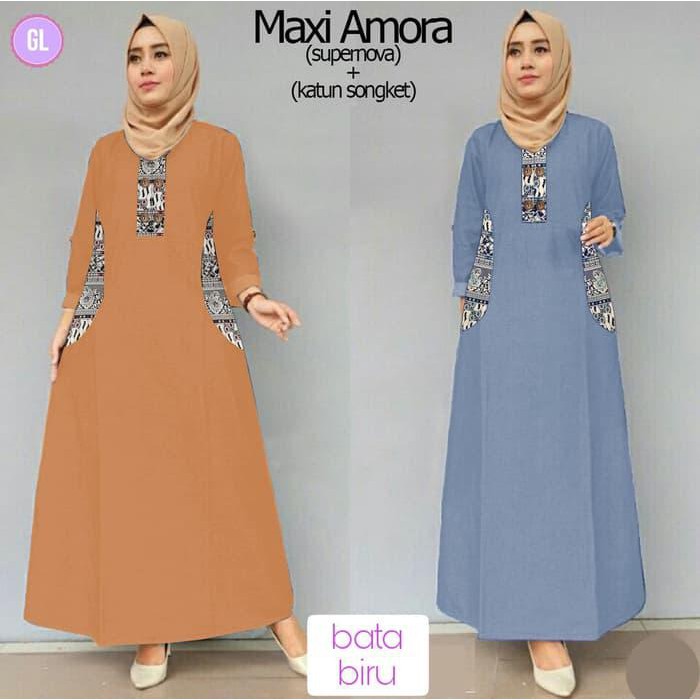 66119 maxi amora/maxi dress/dress muslim/maxi songket/baju muslim