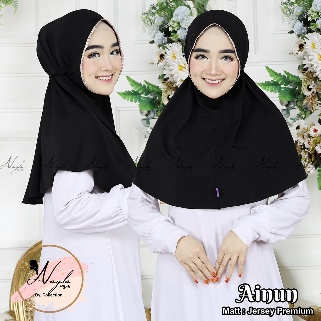 Kerudung Instan Tali Renda Ainun Hijab Instan Jersey Premium Jilbab Maryam Tali Renda Nayla Hijab