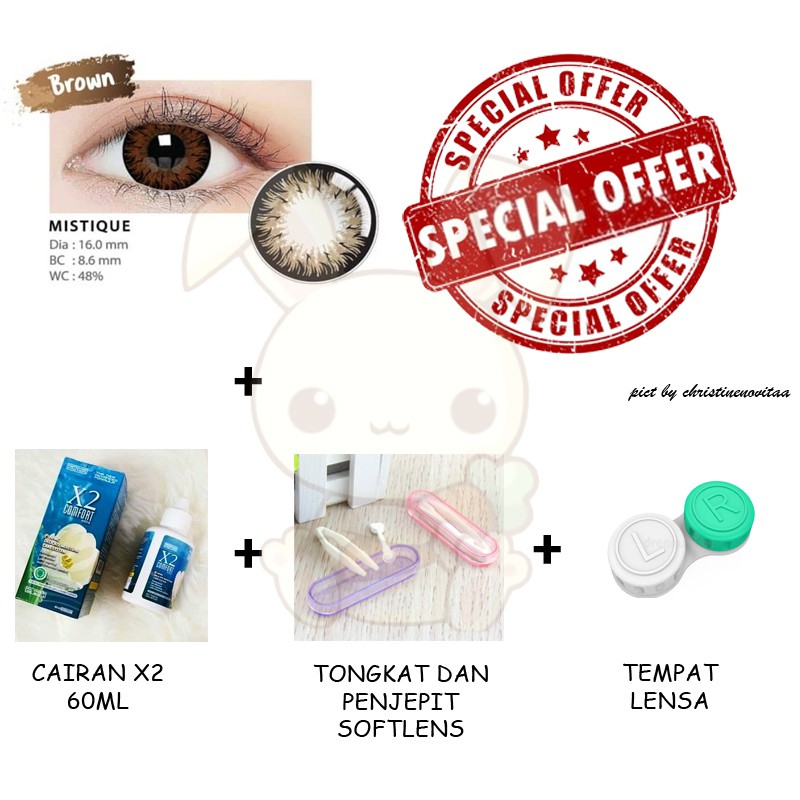 Paket Softlens LIVING COLOR MISTIQUE 16mm (Normal) + Cairan X2 60 ml + Penjepit / Pinset