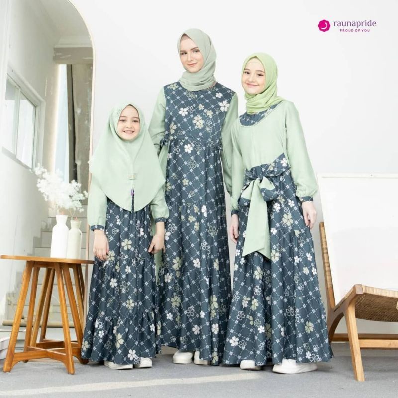 Gamis Sarimbit Original Mom, Teen & Kids by Rauna Pride|Gamis Polos Kombinasi Motif|Gamis Motif Prin