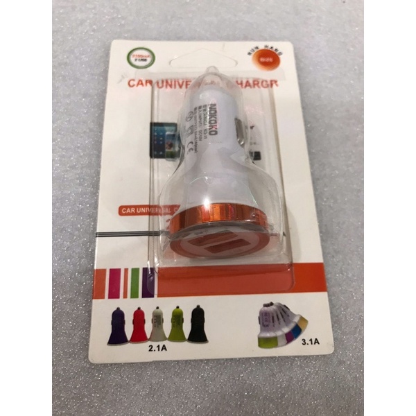 Batok Charger mobil 2output 2,1Ampere + LED Car Charger