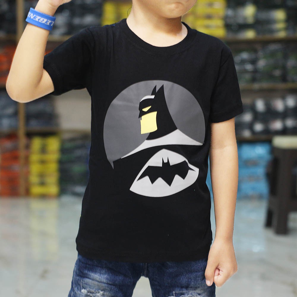  BAJU  KAOS  ANAK  COWOK GAMBAR BATMAN SUPERHERO  HITAM DISTRO 