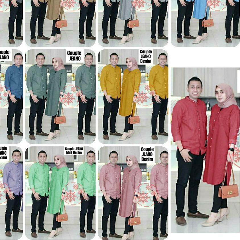 ◌ SET CP JEANO BAJU COUPLE PASANGAN SIZE L~XXL JUMBO TUNIK COUPLE TUNIK DENIM TUNIK BUSUI 11 WARNA ✮