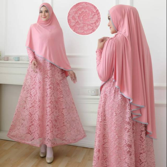 BAJU GAMIS + JILBAB BRUKAT MIX JERSEY SUPER MARLENA MAXY BY UWAIS REAL PIC DRESS WANITA MURAH MEWAH