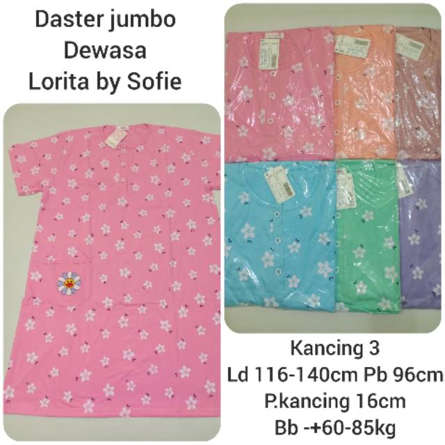 Daster kaos jumbo dewasa Lorita by Sofie daster kancing depan jumbo big size Ld 116cm-140cm