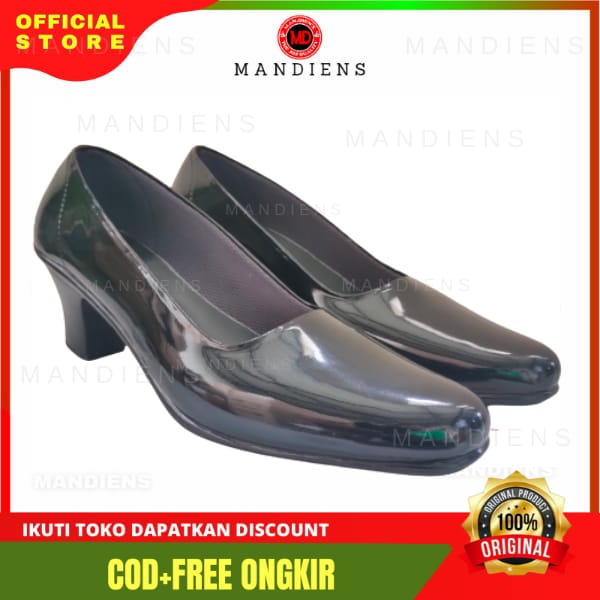 Mandiens Sepatu Pdh Polwan Heels 7 cm - Sepatu Wanita Bhayangkari - sepatu Persit Kowad - Sepatu Pns