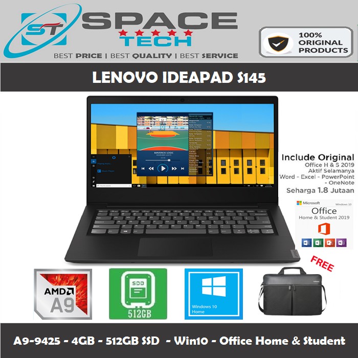 LP2500 Laptop Lenovo Ideapad S145 - AMD A9-9425 - 4GB - 512GB SSD - 14" Win10