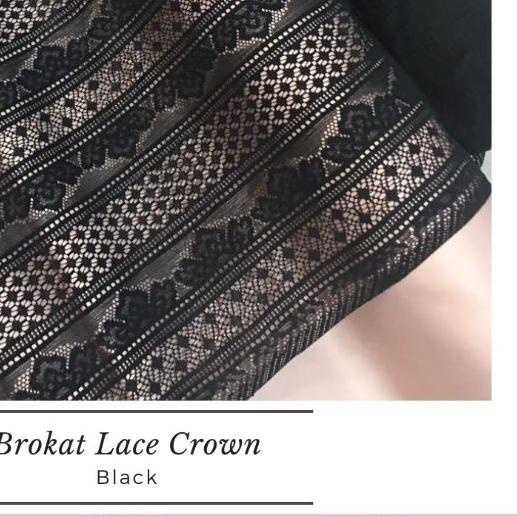 ♜ Kain Brokat Lace Salur Crown Meteran Mewah Premium Warna Hitam Black ➳