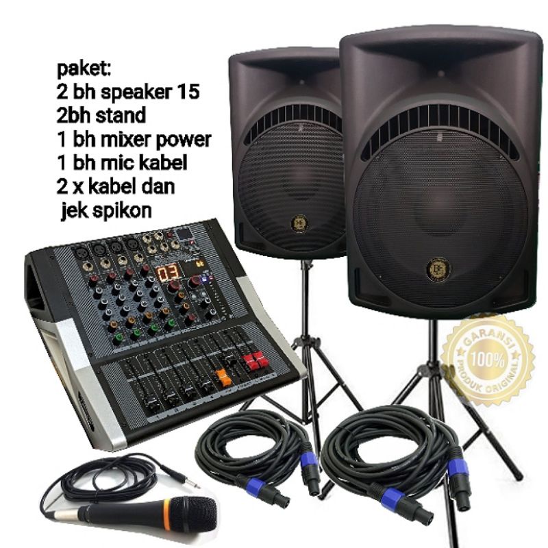 paket sound system speaker 15in + power mixer pro original