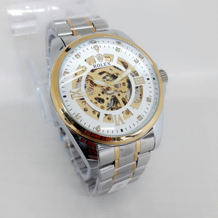 JAM TANGAN PRIA ROLEX RANTAI AUTOMATIC SILVER GOLD (WHITE GOLD)