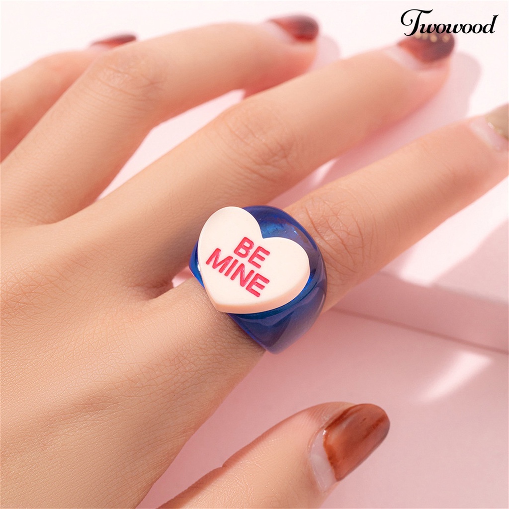 Cincin Model Lebar Bahan Resin Warna-Warni Untuk Anak Perempuan