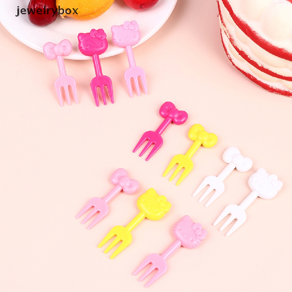 10 Pcs Garpu Buah / Dessert / Kue / Bento Mini Motif Kartun Hewan Untuk Anak