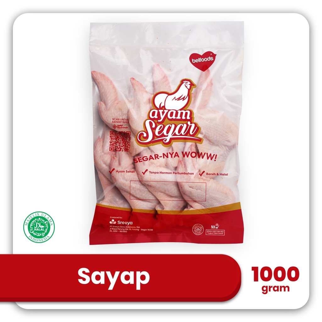 

SAYAP AYAM UTUH SREEYA 1KG HALAL FULL WING BONE-IN CHICKEN