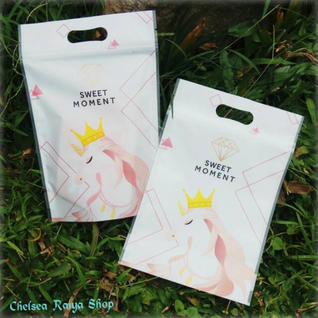 Plastik standing pouch zip lock motif unicorn pink