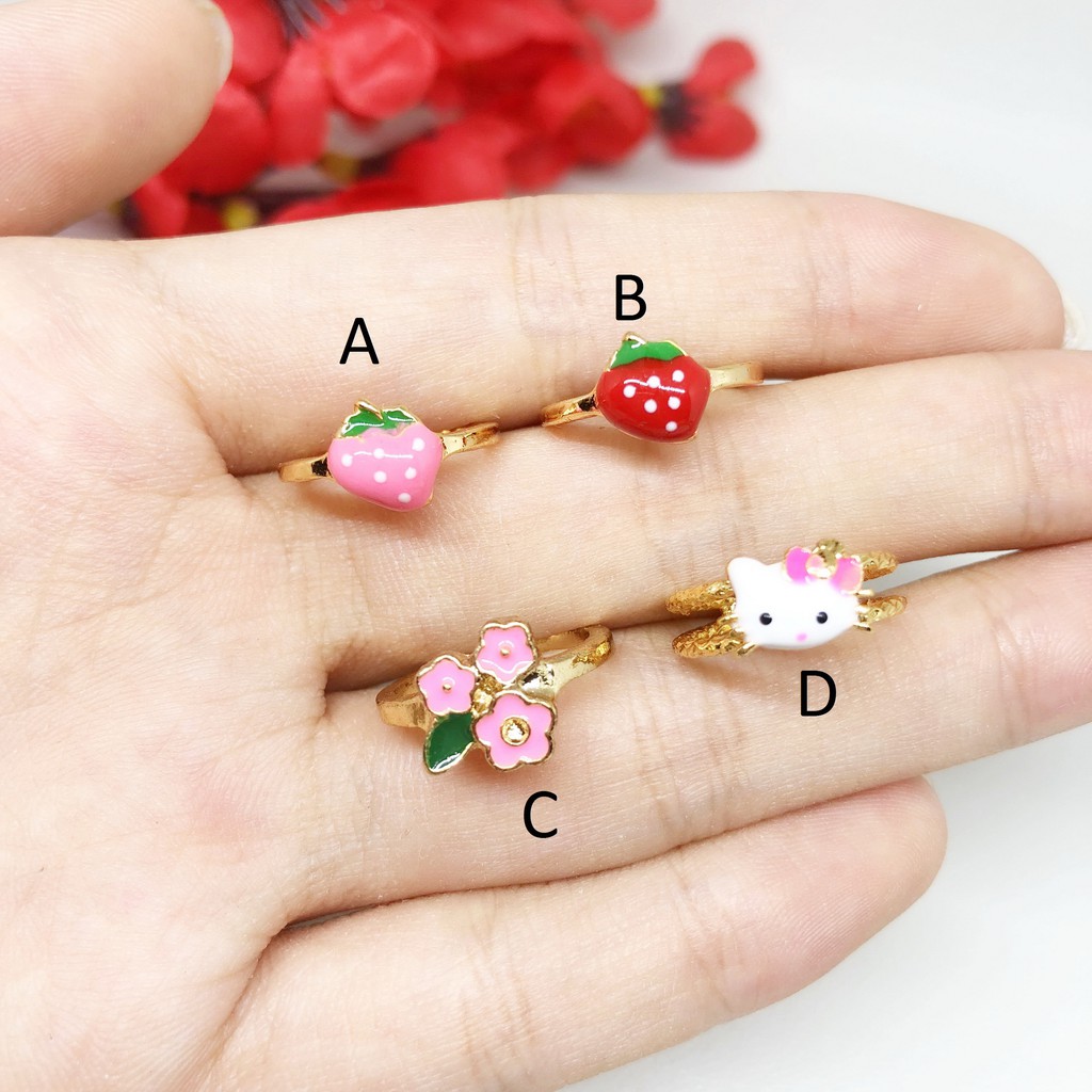 Cincin Xuping Anak Karakter Bunga Kitty Strawberry Emas - BR325