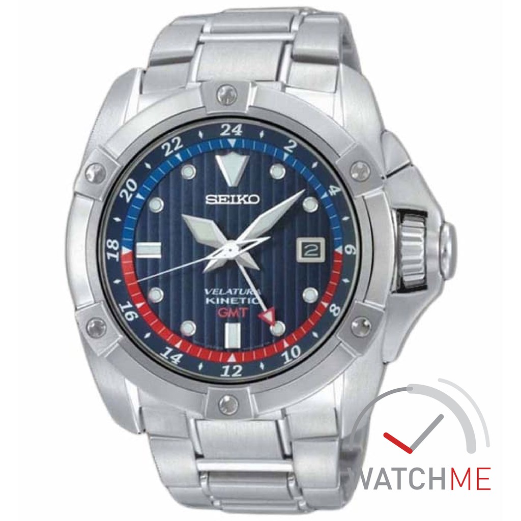 Jam Seiko Velatura SUN011P1 Kinetic GMT Blu Red 100m Saphire Crystal Stainless Steel Ori Bergaransi
