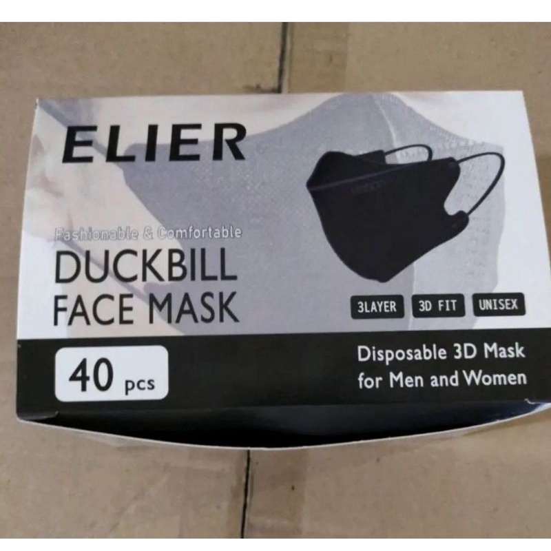 MASKER DUCKBILL ELIER HITAM PUTIH/ELIER DUCKBILL BOSON 3PLY ISI 40PCS