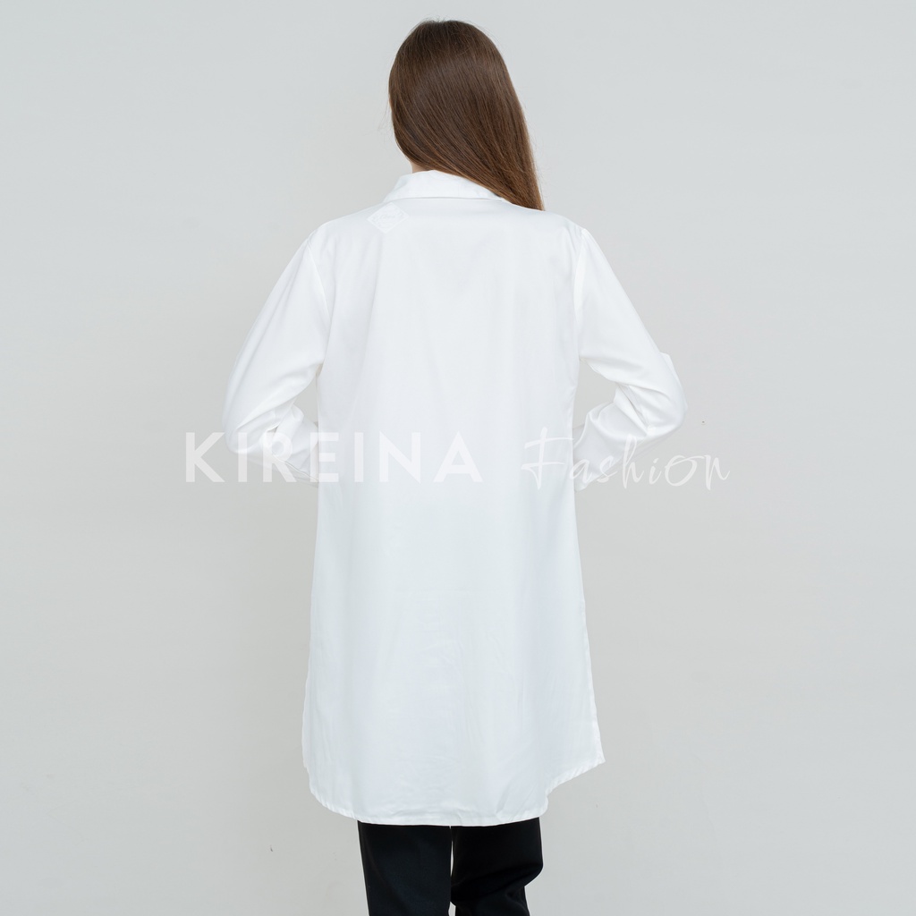 Kemeja Tunik Putih Wanita Kemeja Tunik Kantong Moscrape Import | Kireina Fashion