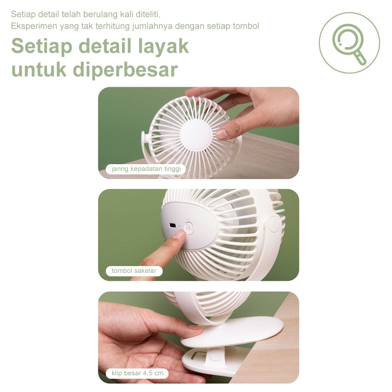 【Beli dua diskon 20%】 goojodoq Spherical 720° Rotatable Kipas Angin Portable / Super Terang Kipas Angin Meja / Klip Besar Kipas