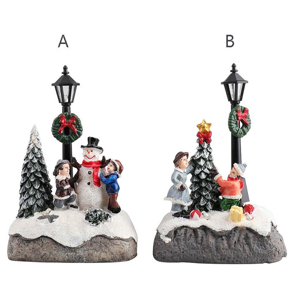 Agustina Mikro Lanskap Lucu Resin Pemandangan Desa Snowman Pohon Xmas Dengan Lampu LED Peri Taman Ornamen