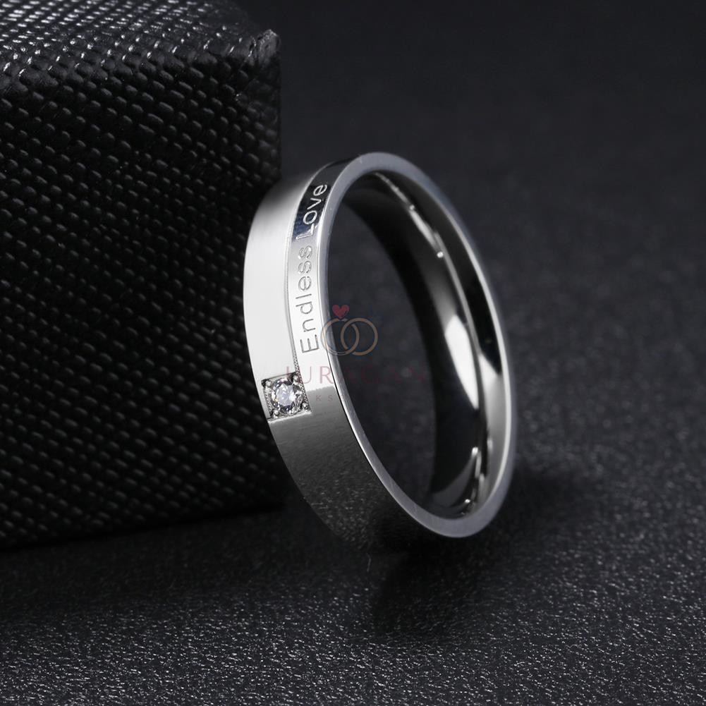 AILOVIU Cincin Couple UKIR NAMA R66 Titanium Silver Putih Kawin Tunangan High Quality + BONUS Gelang Couple