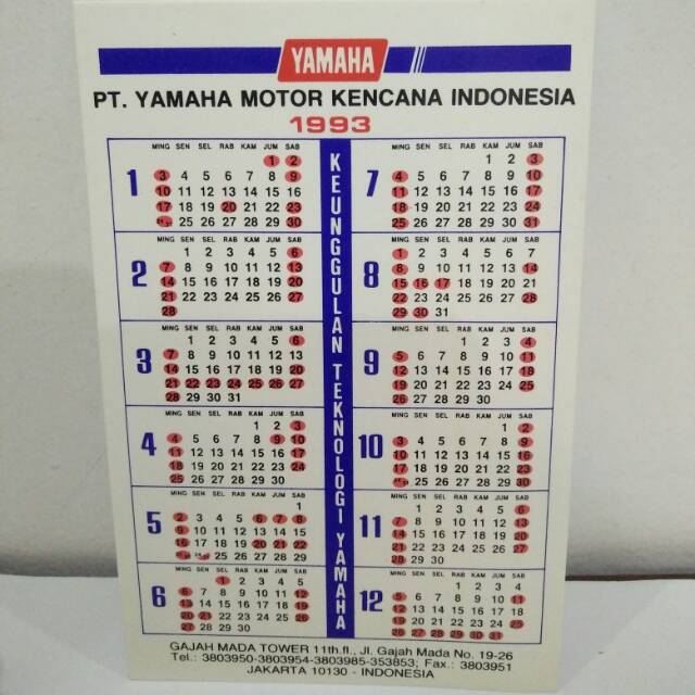 Kalender Mini Jadul Yamaha 1993 Shopee Indonesia