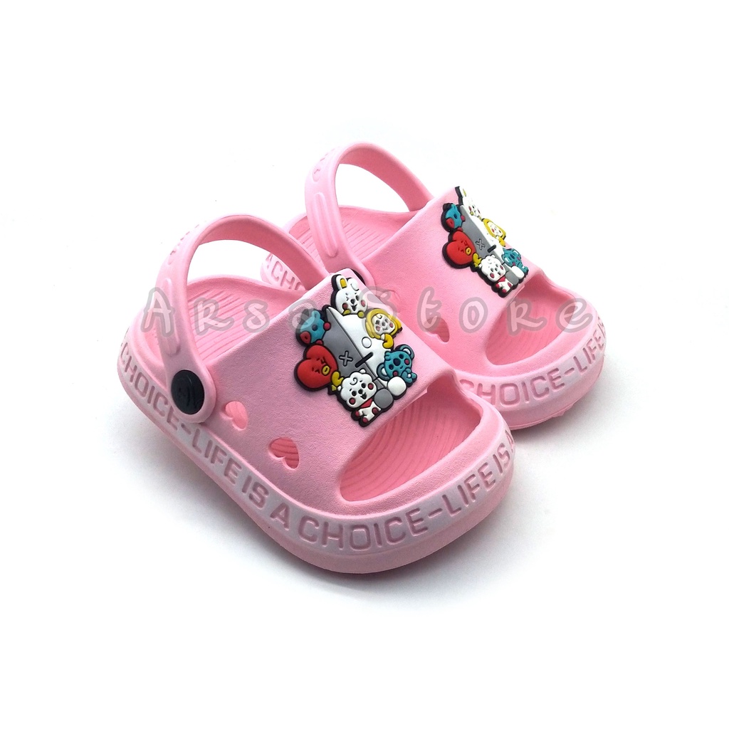 Sendal Baim BTS Anak Perempuan Umur 1 2 3 4 tahun / Sandal Anak Cewek Motif BT21 Terbaru / Kado Lucu Untuk Anak