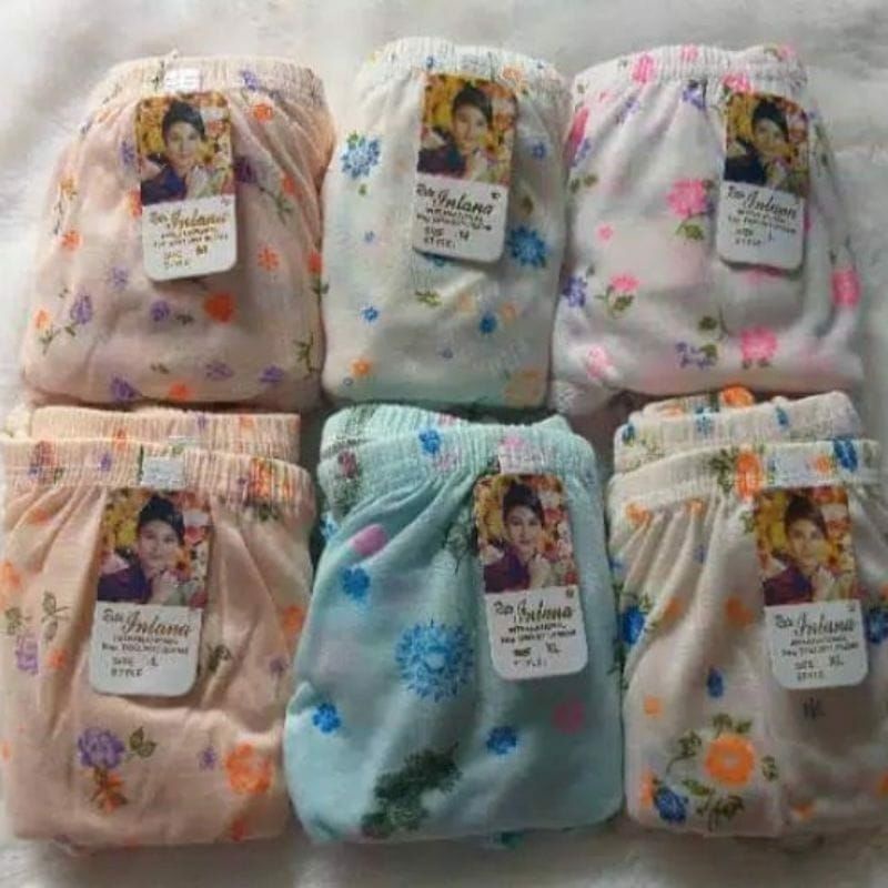 (S M L XL 3L 4L 5L 6L) (12 pcs &amp; 6 pcs) Grosir Celana dalam katun wanita motif bunga / Lusinan grosir CD wanita merk INTANA