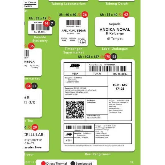 

✾ Direct Thermal Sticker / Label Stiker BLUEPRINT 55x30x1 Line Isi 285 ✈