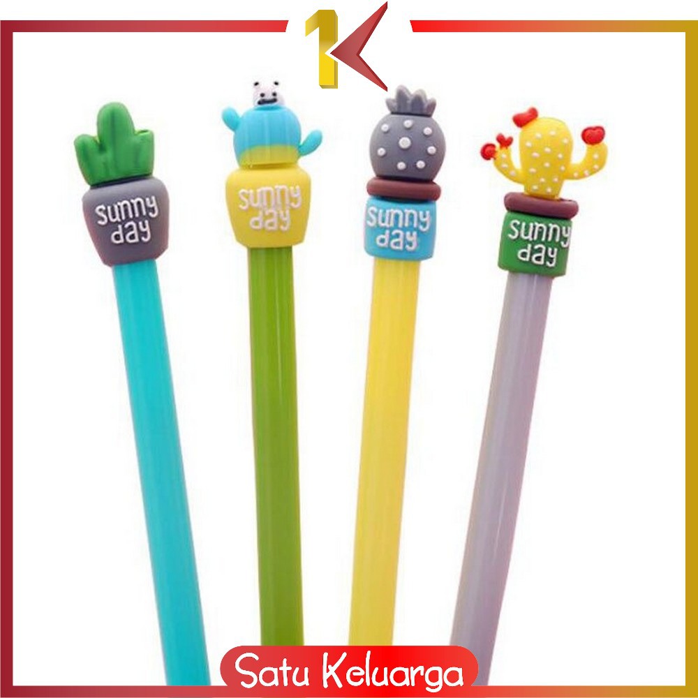 SK-A16 Pulpen Gel Karakter Kaktus / Pena Kaktus / Bolpen Gel / Pulpen Lucu Unik Bentuk Pot Kaktus-8