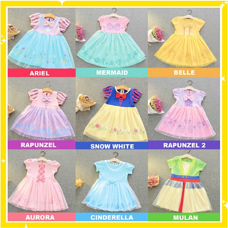 Baju Dress Princess Disney Anak Fotografi Snow white Cinderella Mermaid Belle Sophia Ariel