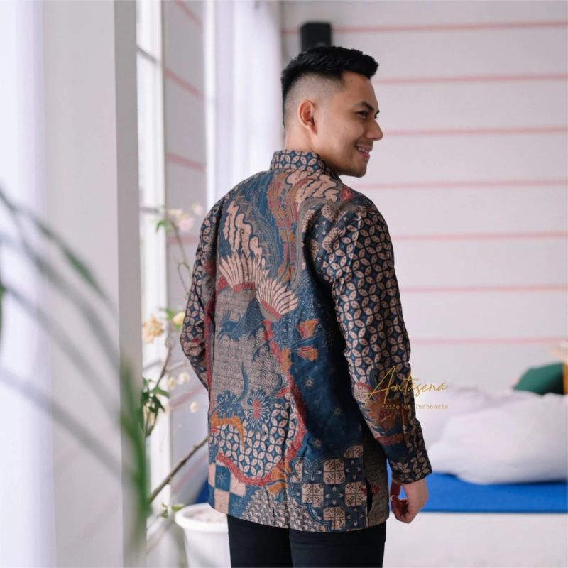 WIRYAWAN Antasena Batik Pria Modern Premium Full Furing Lengan Panjang Solo - Baju Batik Pria Seragam Kerja Kantor