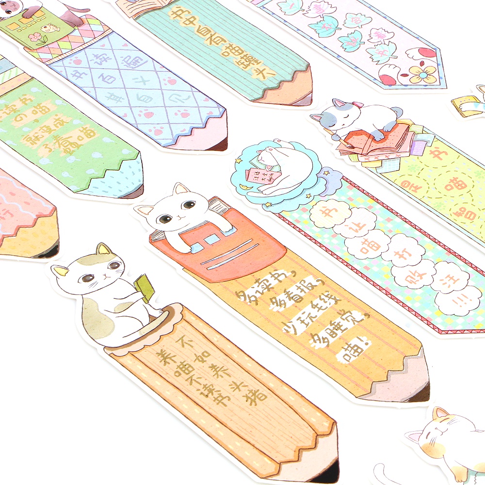 30pcs / lot Pembatas Buku Desain Kartun Kucing Lucu Bahan Kertas