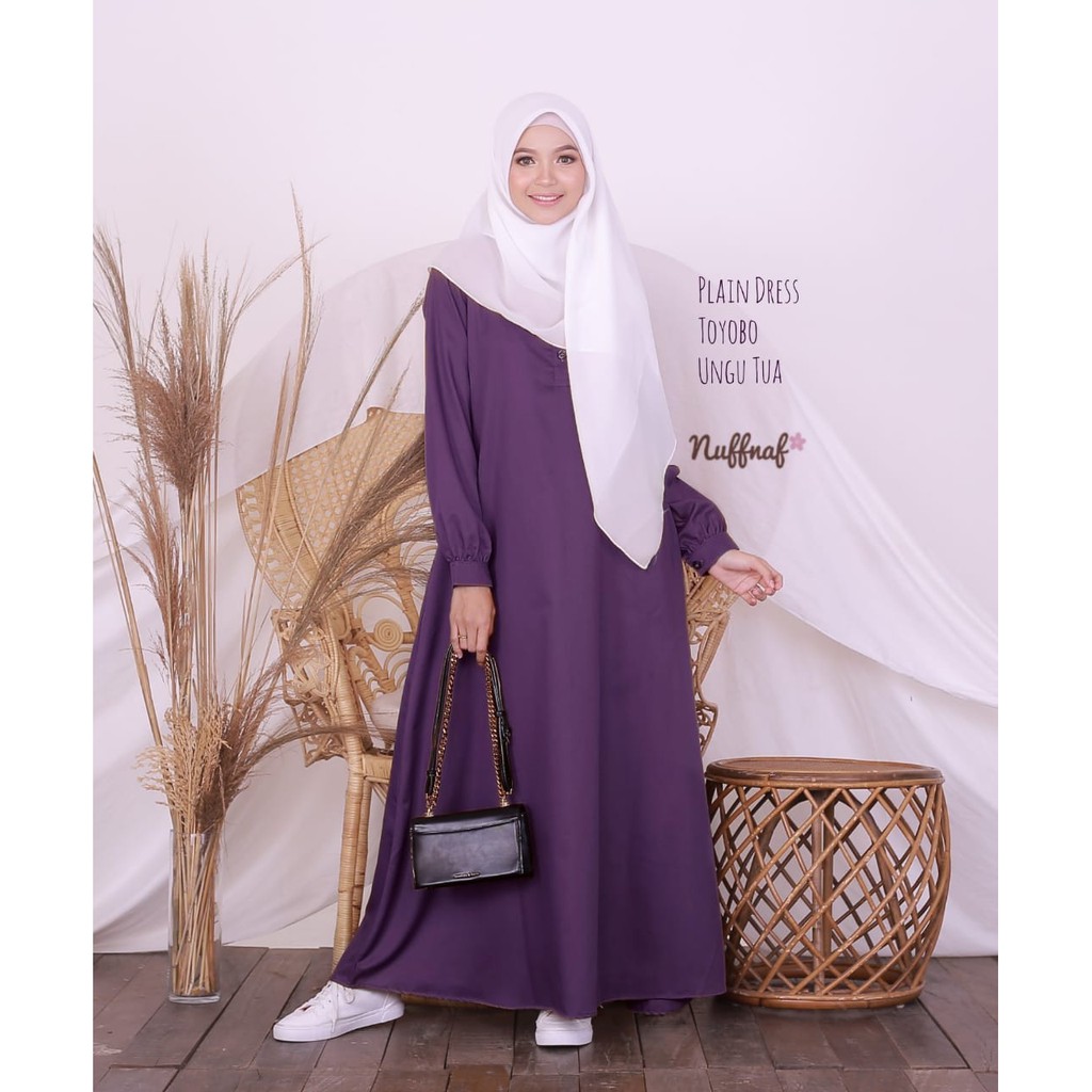 Plain Dress Ungu Tua Katun Toyobo Gamis Muslimah