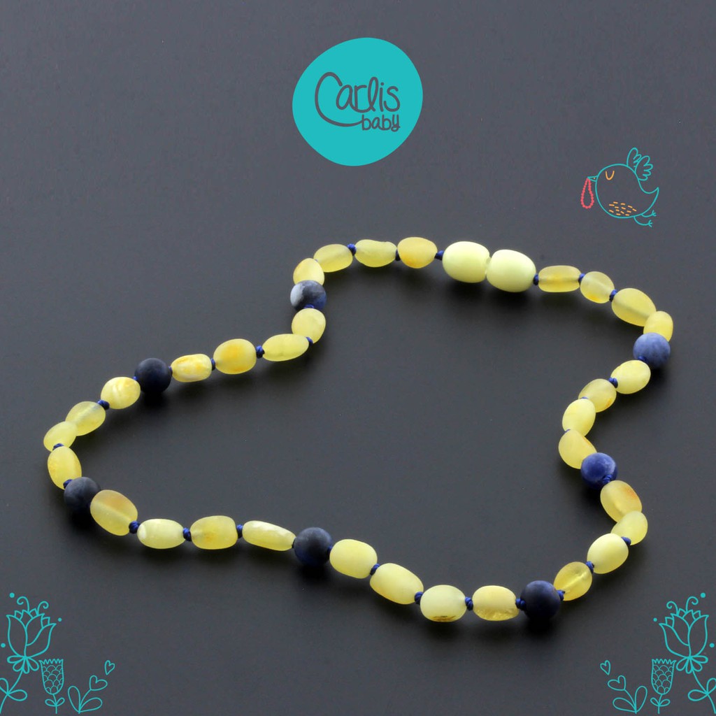 Kalung Amber tumbuh gigi bayi dengan Sodalite AG37 by Carlis Baby