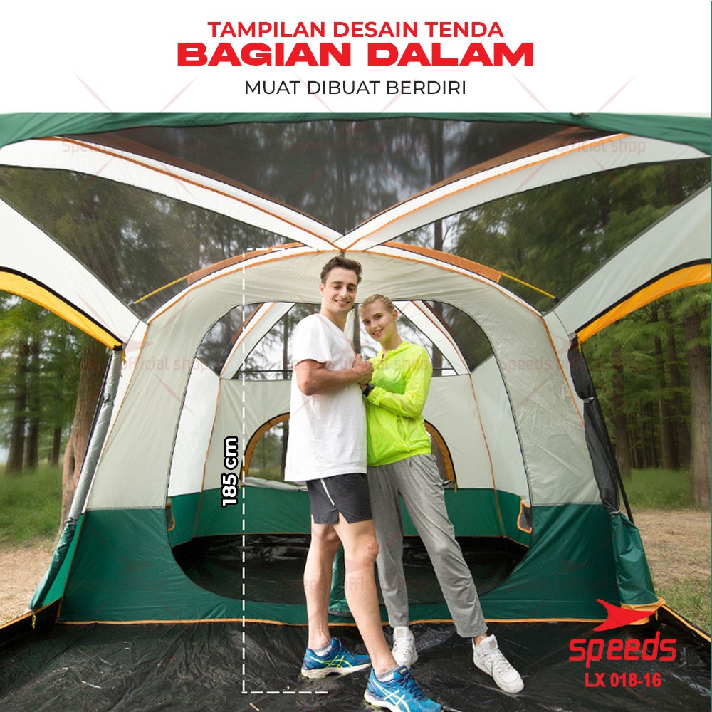 SPEEDS Tenda Camping Tent Besar Muat 3-5 Orang Tenda Kemah Outdoor + Kanopi Double Layer 018-16