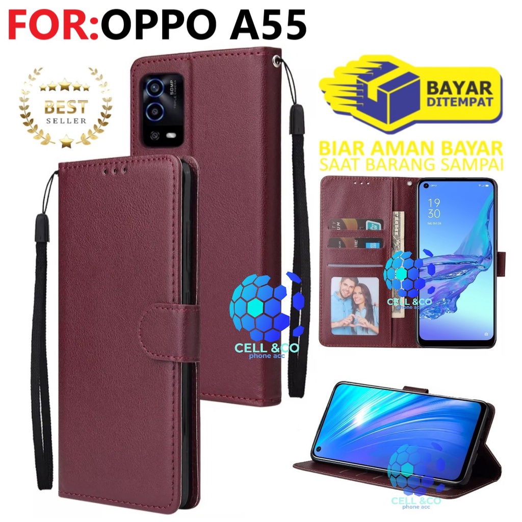 NEW OPPO A55 CASE FLIP LEATHER WALLET PREMIUM FLIP CASE BUKA TUTUP KESING HP CASING FLIP CASE WALLET OPPO A55