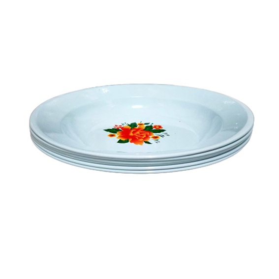 Piring Makan Enamel Bunga 9&quot; inc (Isi 6pcs) / Piring Saji diameter 23cm