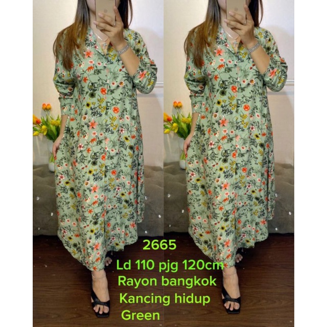 2665  long tunik flower rayon bangkok import