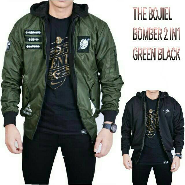 Bomber hoodie hijau bolak balik