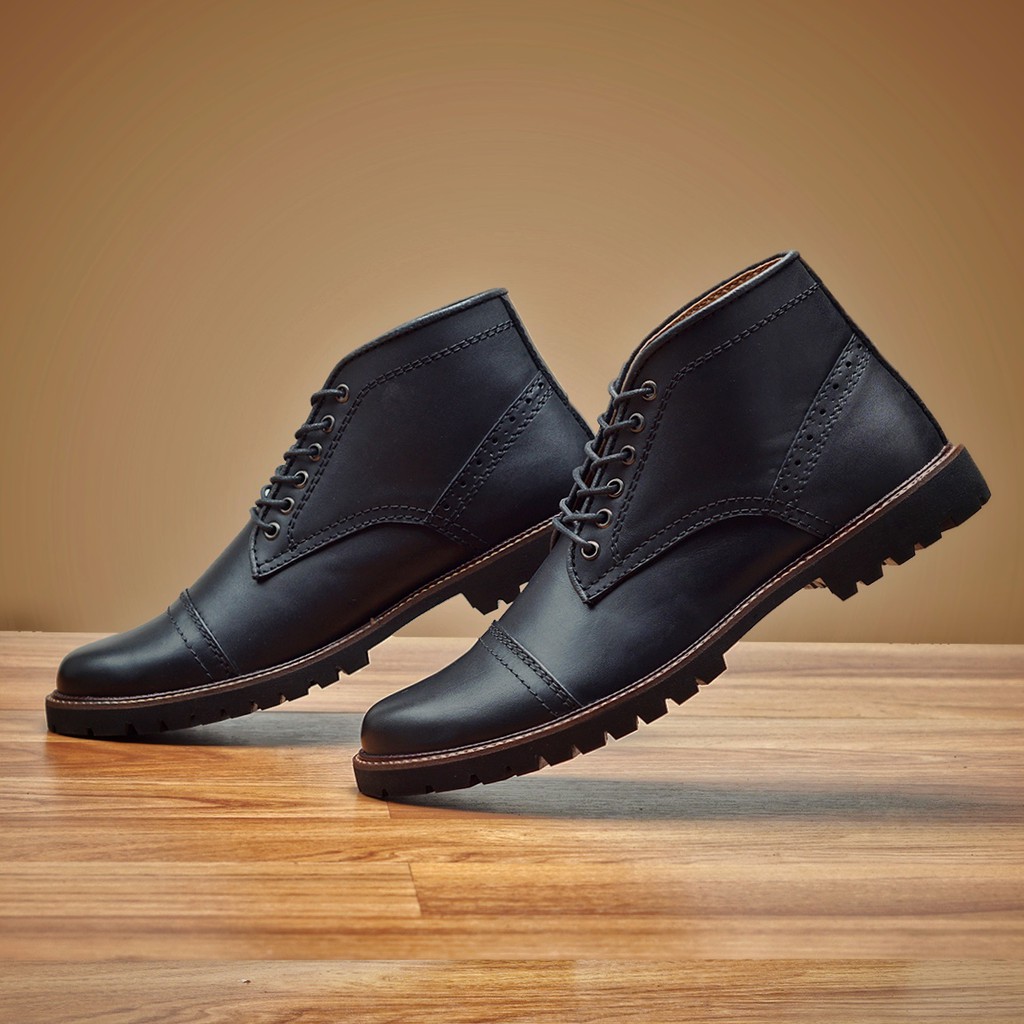 Acoustic Black | Sepatu Kulit Asli Safety Boot Vintage Klasik Besi Original Footwear | FORIND x Reyl