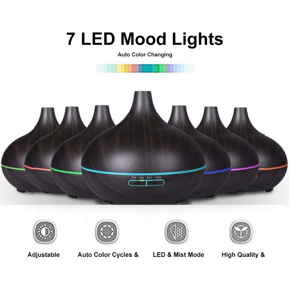 Humidifier H06 Wood Black Essential Aroma Diffuser Ultrasonic 7 Colors