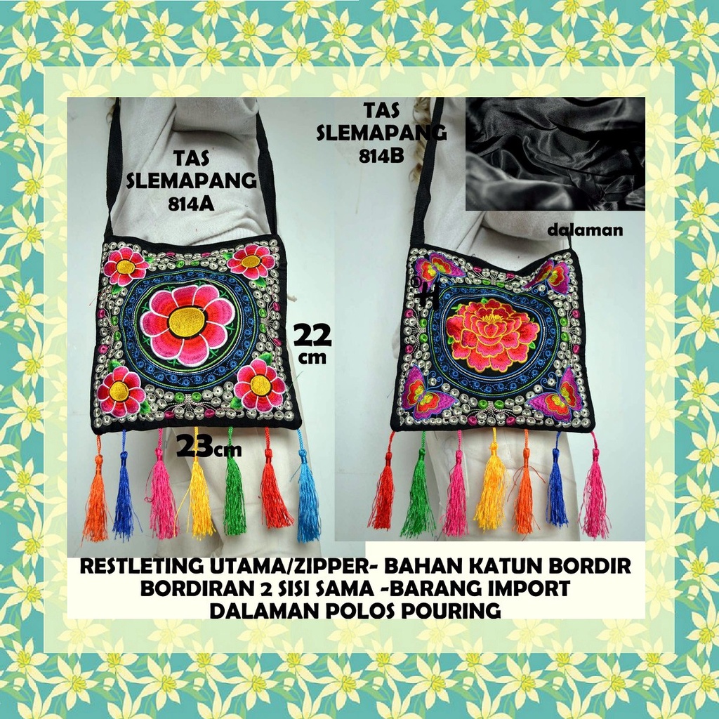 Tas Selempang Bordir Rumbai Wanita Murah Etnik Import Thailand Bangkok